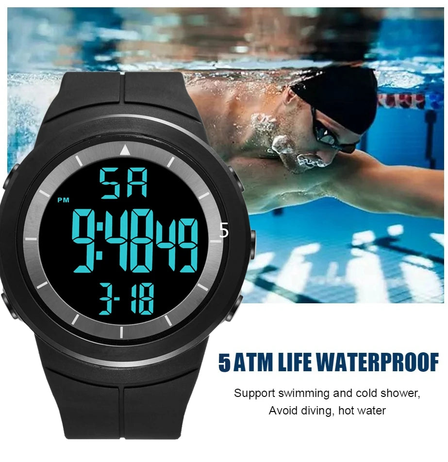 Digital Watch - 50M Waterproof, Shock-Resistant, LED Display